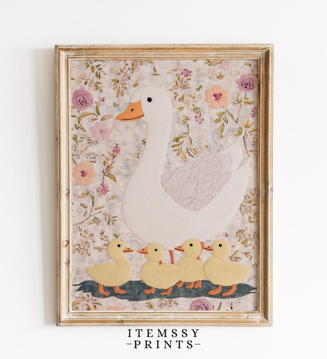 Mother Duck, Vintage Abstract Cottagecore Nursery Art Print
