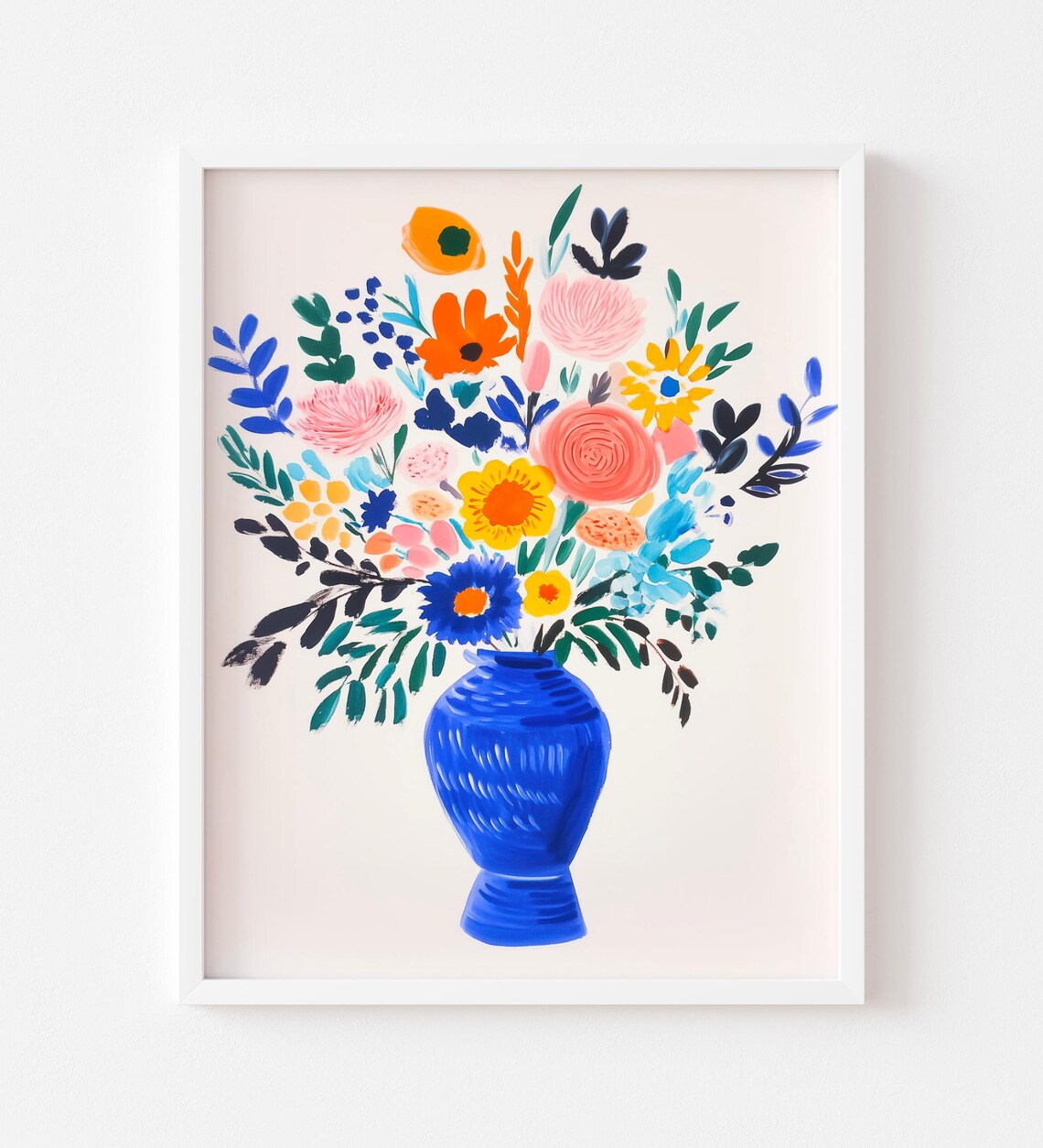 Colorful Flower Market Bouquet Blue Vase Maximalist Floral Poster - Image 2