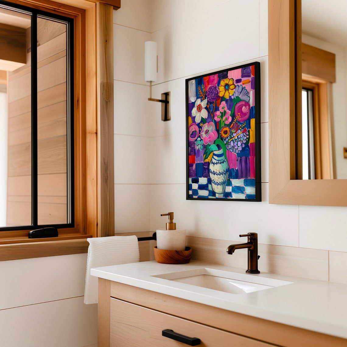 Bold Colorful Floral Bouquet Vase Abstract Expressionist Art Poster - Image 2