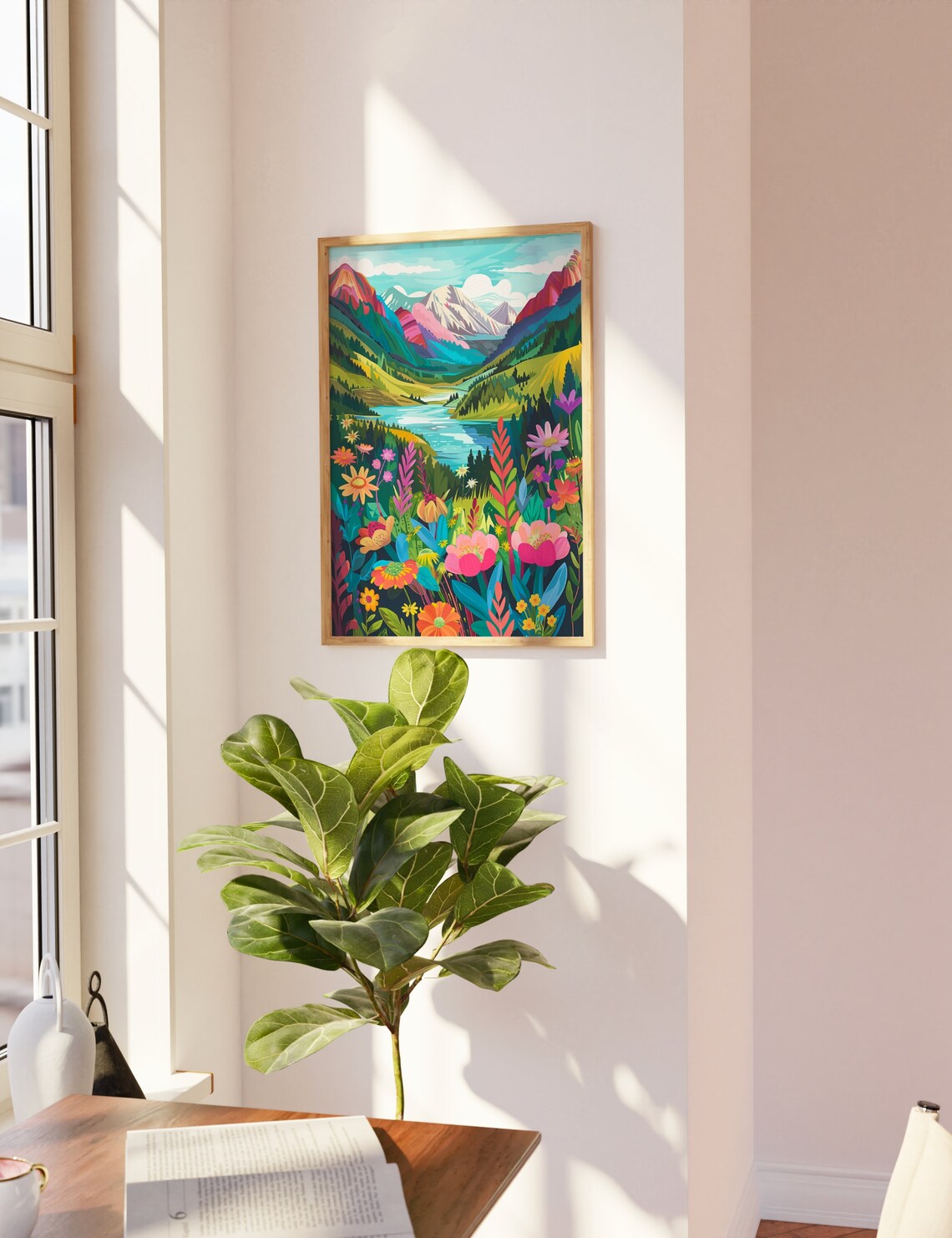 Colorful Alpine Lake Mountain Valley Wildflower Bloom Scenic Poster - Image 3
