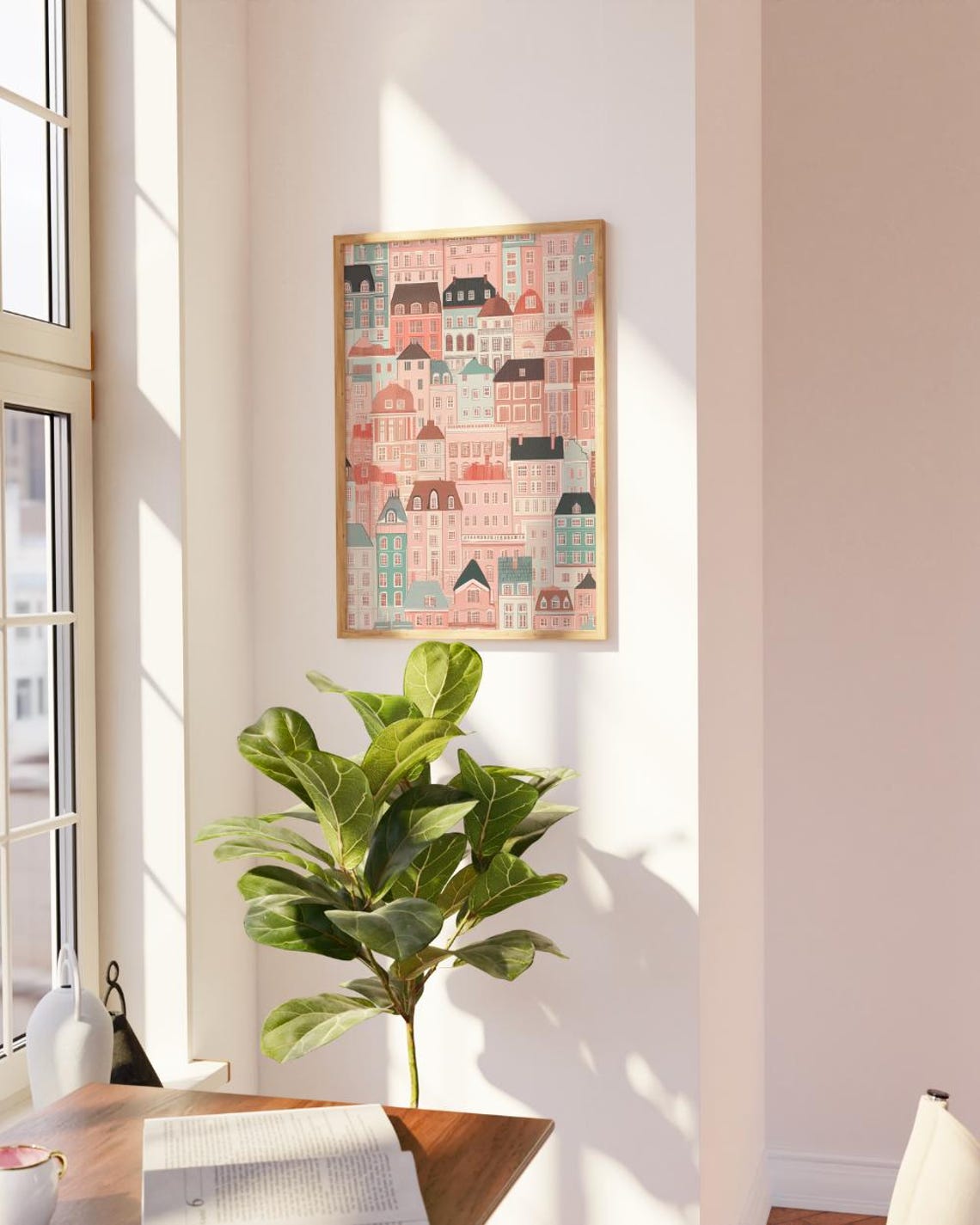 Pastel House Facades Illustration Colorful City Buildings Poster - Image 2