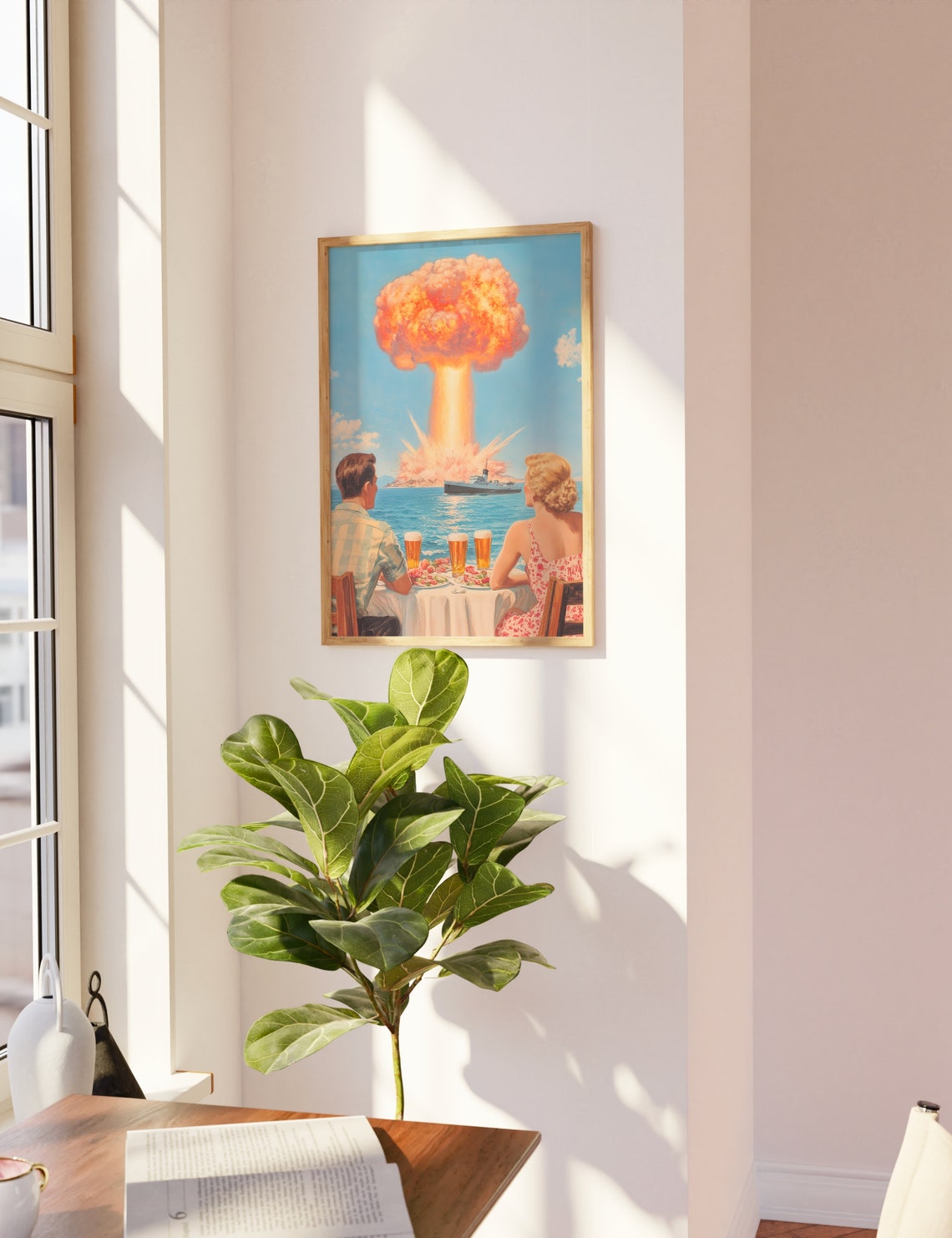 Retro Surreal Atomic Mushroom Cloud Beach Dinner Vintage Poster - Image 2