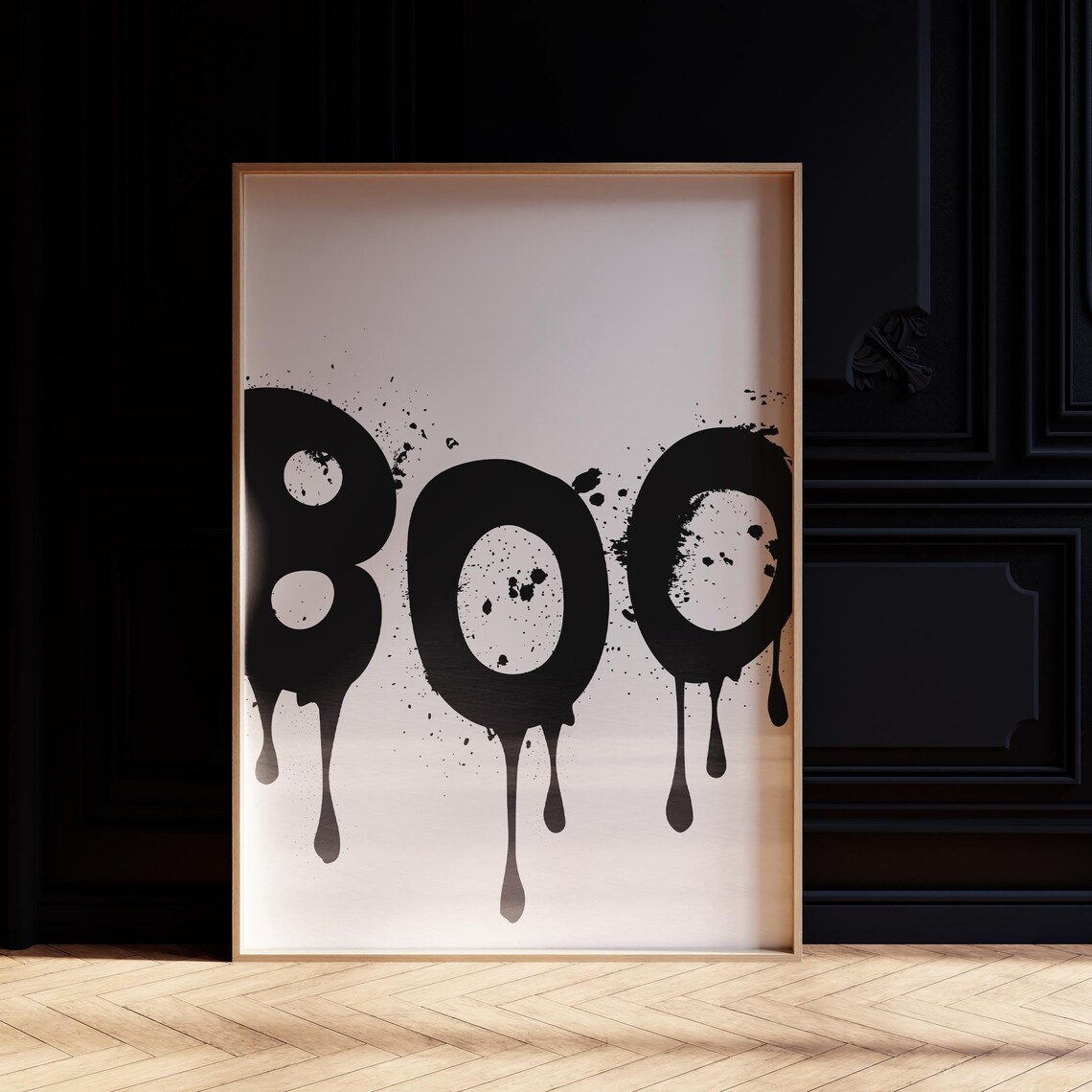 Boo Graffiti Drip Lettering Minimalist Black Halloween Wall Poster