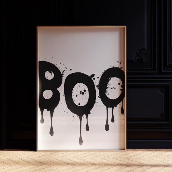 Boo Graffiti Drip Lettering Minimalist Black Halloween Wall Poster