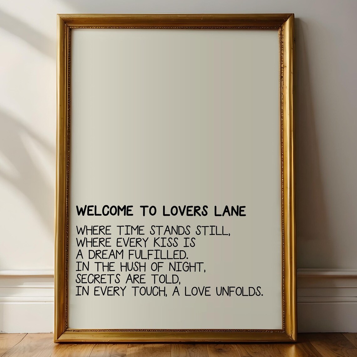 Welcome To Lovers Lane Romantic Poem Minimalist Love Quote Wall Art