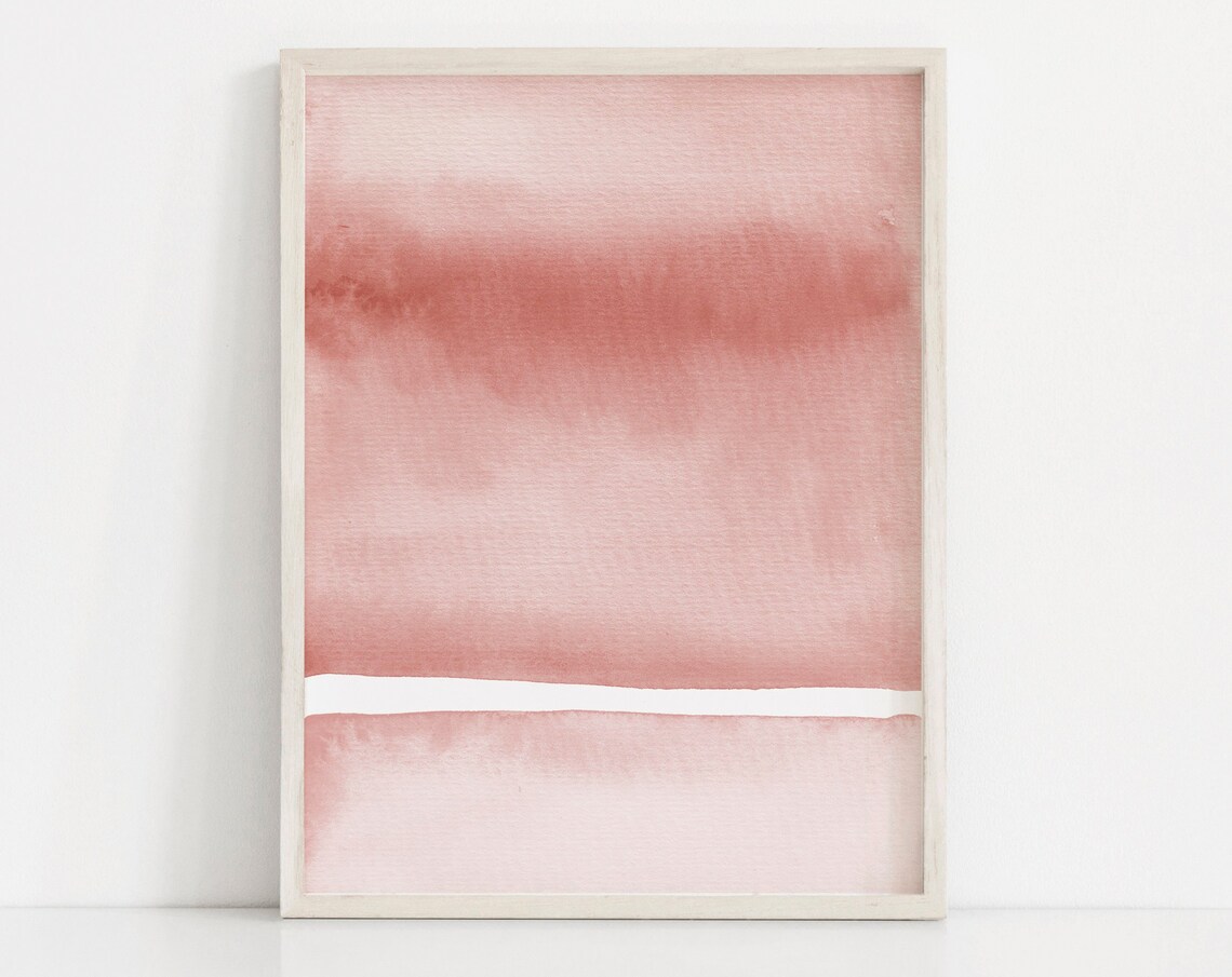 Blush Pink Abstract Watercolor Print, Modern Minimalist