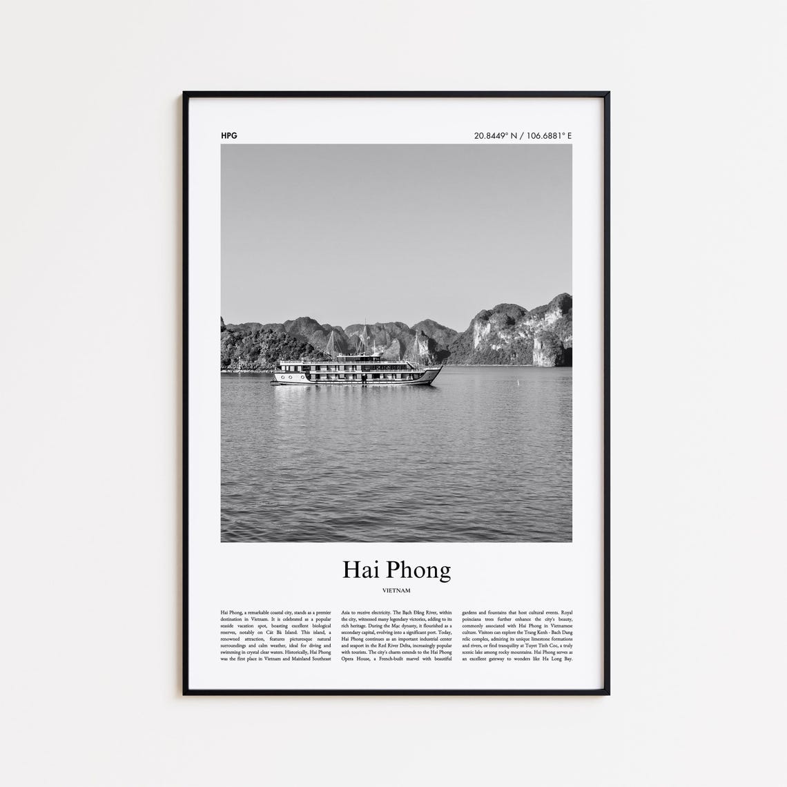 Hai Phong Vietnam Black And White Photography Poster Harbor Boat