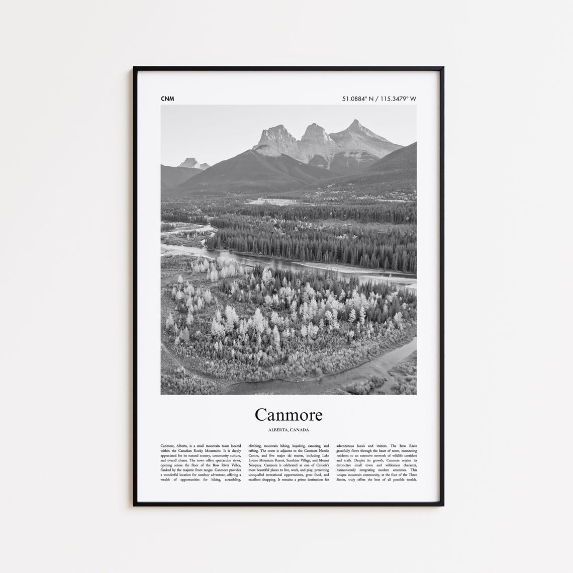 Canmore Alberta Canada Black And White Mountain Travel Photo Print