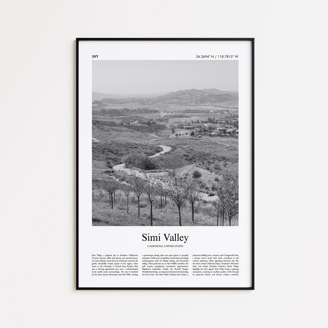 Simi Valley California Black And White Rolling Hills Photo Poster