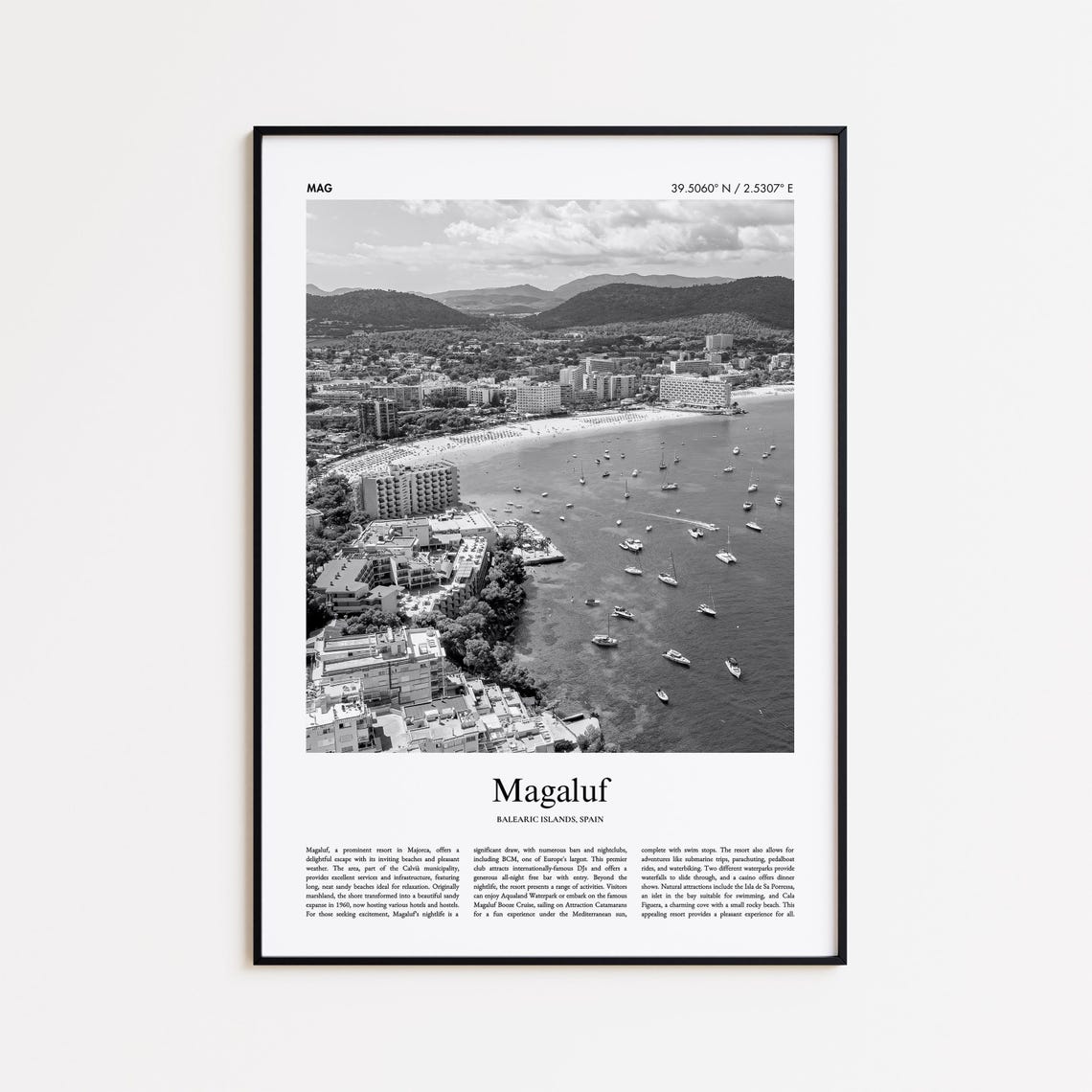 Magaluf Mallorca Beach Bay Aerial Black and White Photo Poster