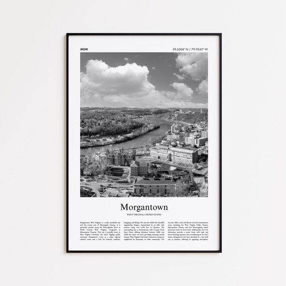 Morgantown West Virginia Black And White Aerial City Photo Poster