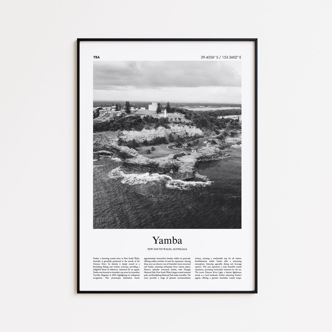 Yamba Coastal Cliffs Black and White Photo Poster Australia NSW