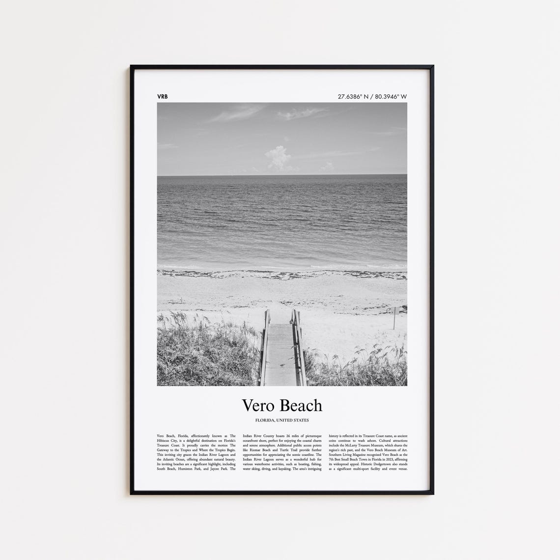 Vero Beach Sunrise Florida Black White Ocean Boardwalk Photo Poster