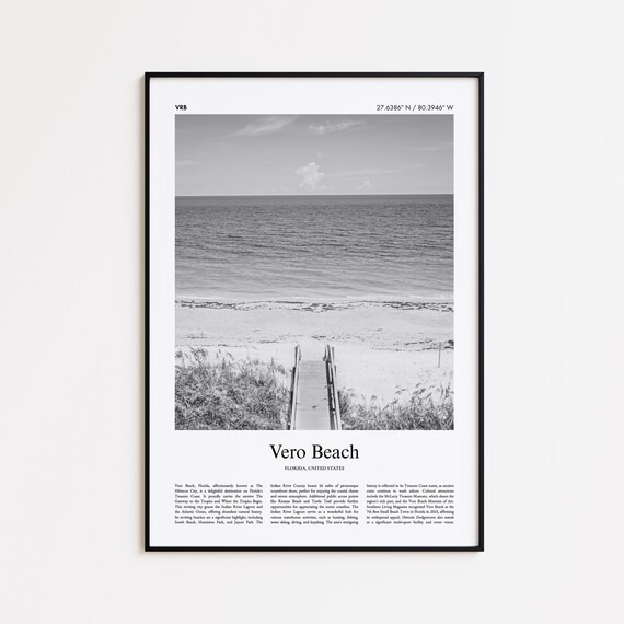 Vero Beach Sunrise Florida Black White Ocean Boardwalk Photo Poster