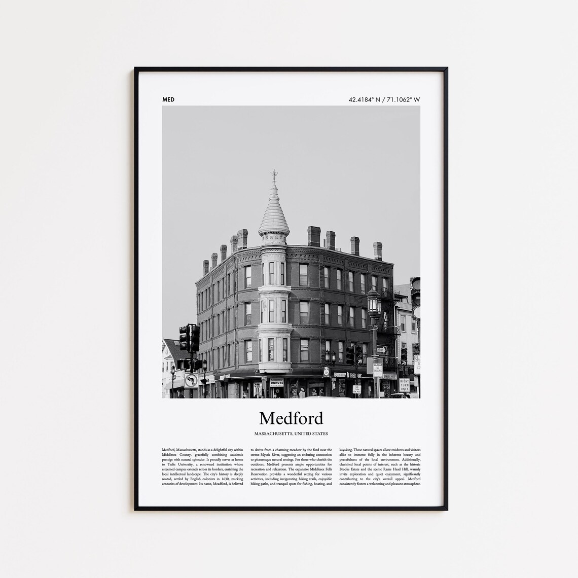 Medford Massachusetts Black and White Historic Building Travel Poster