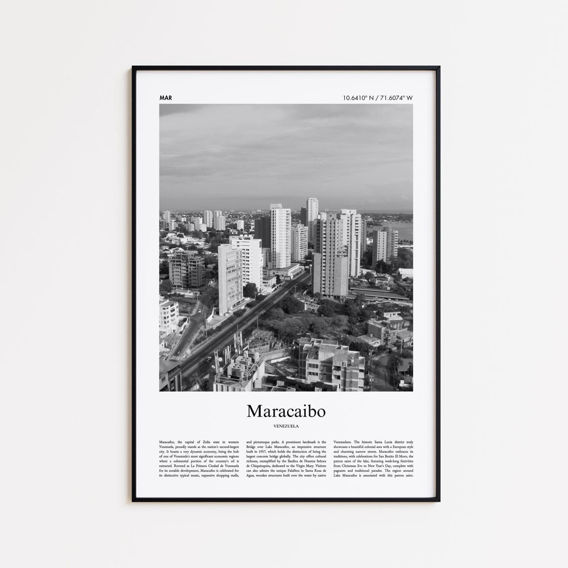 Maracaibo Venezuela Black and White Modern City Photo Poster