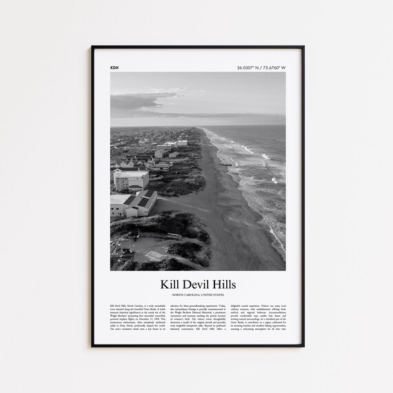 Kill Devil Hills North Carolina Aerial Coastline Black And White Poster