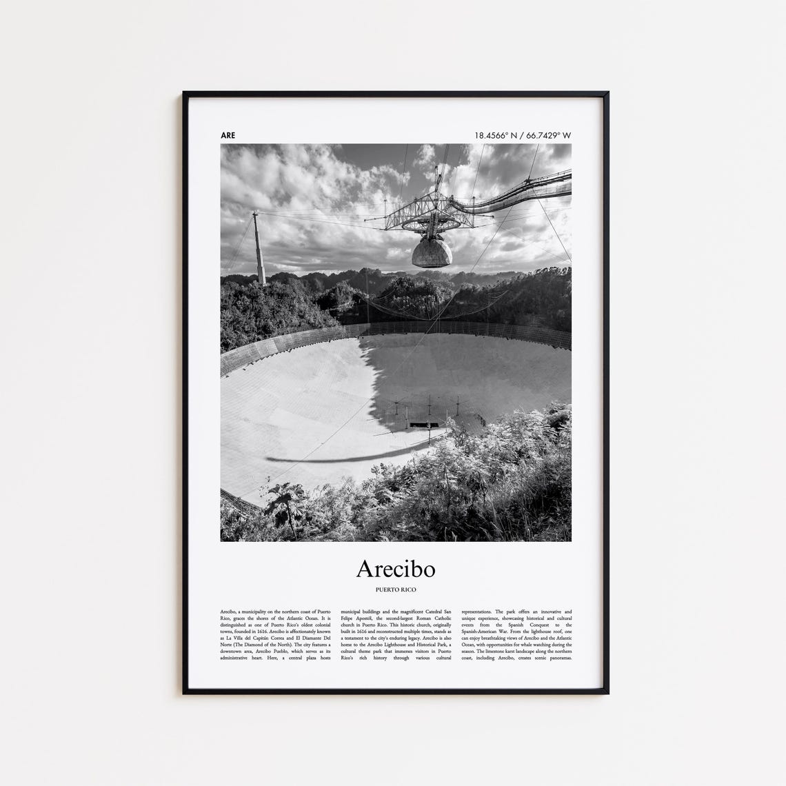 Arecibo Observatory Radio Telescope Black and White Photo Poster
