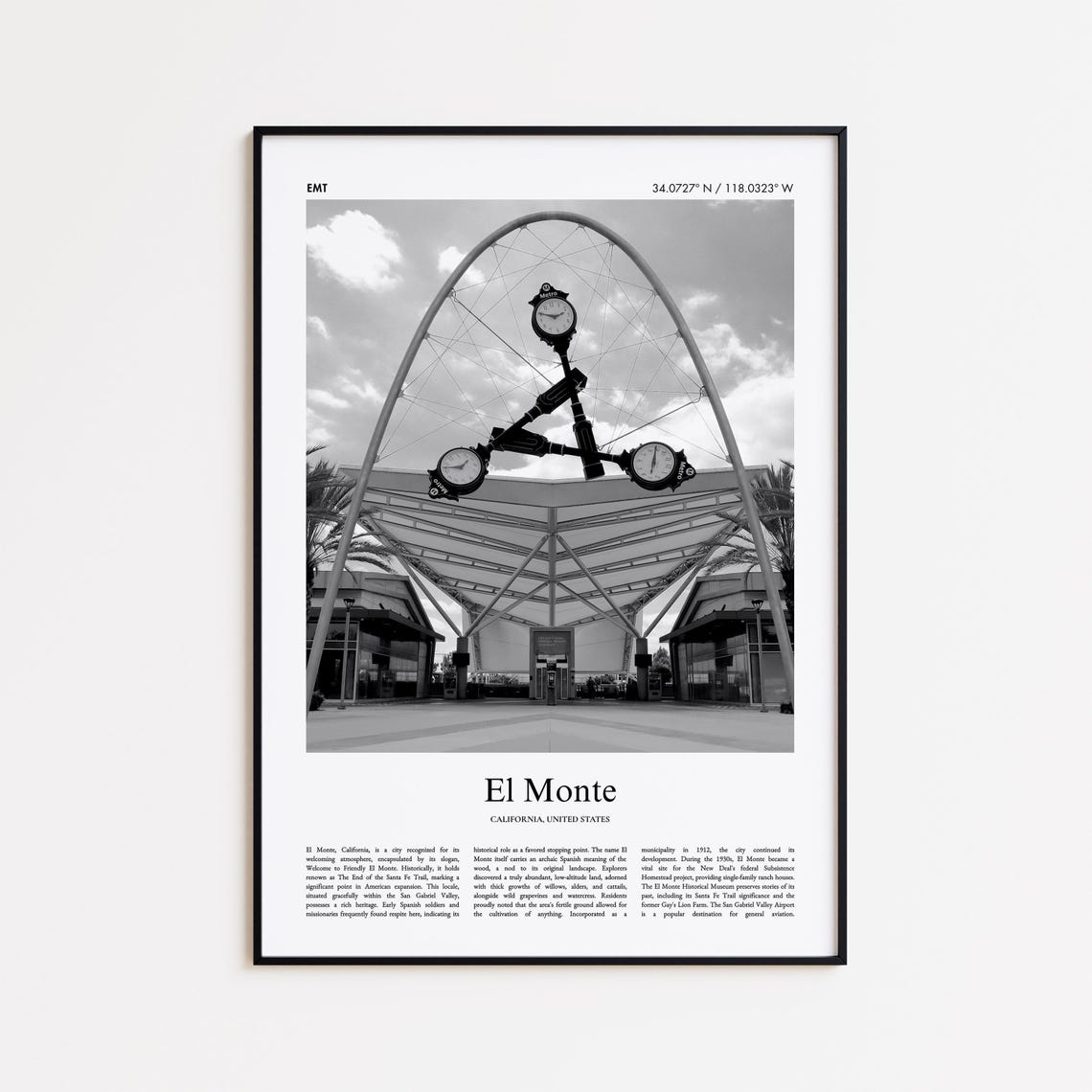 El Monte California Black And White Arch Landmark Photo Poster