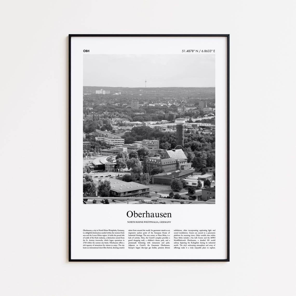 Oberhausen Germany Black and White Cityscape Photography Poster