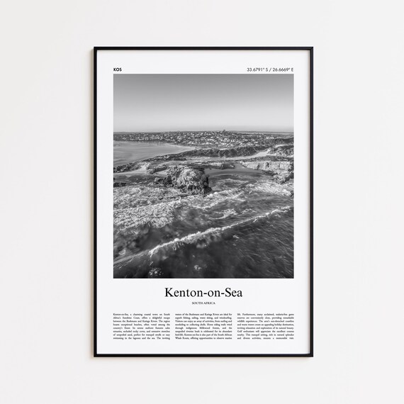 Kenton on Sea South Africa Rocky Coast Aerial Black and White Travel Poster