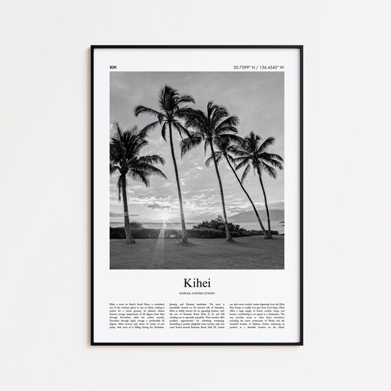 Kihei Hawaii Black And White Palm Trees Beach Photo Poster Art