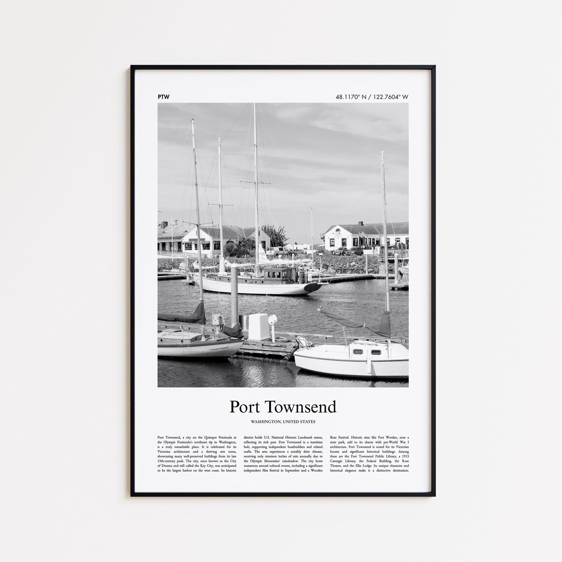 Port Townsend Washington Harbor Sailboats Black And White Photo Poster
