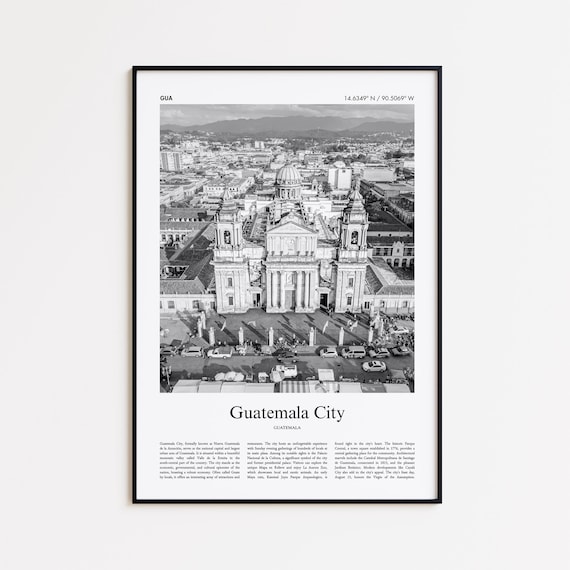 Guatemala City Cathedral Aerial Black and White Photo Poster