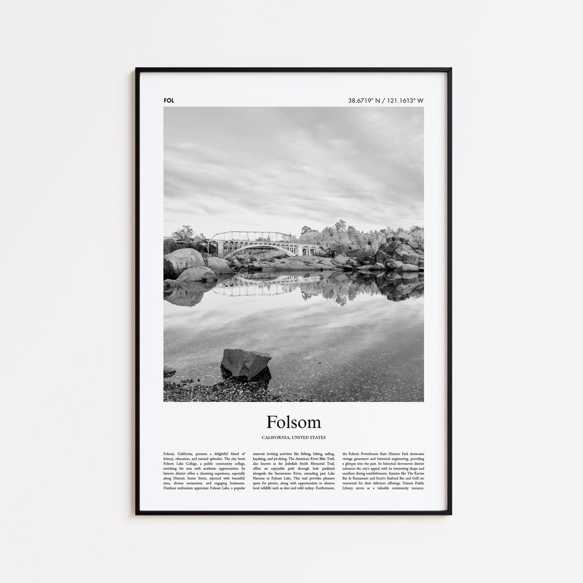 Folsom California River Bridge Black And White Photo Travel Poster