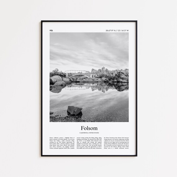Folsom California River Bridge Black And White Photo Travel Poster