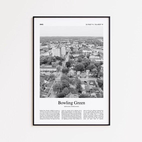 Bowling Green Kentucky Black and White Downtown Aerial Photo Poster