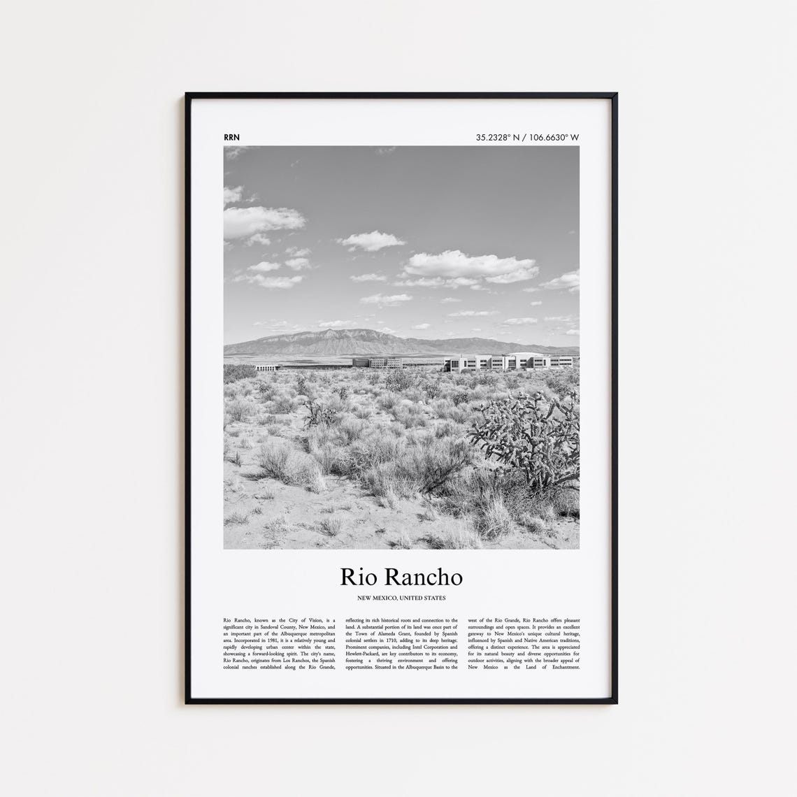 Rio Rancho Black and White Photo Poster with Desert View New Mexico