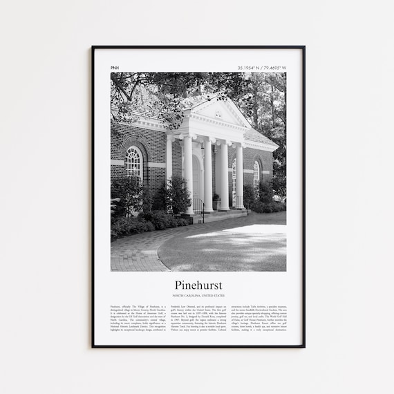 Pinehurst North Carolina Black and White Photo Travel Poster Art
