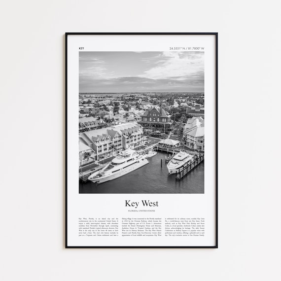 Key West Florida Black And White Photo Poster With Harbor Yachts
