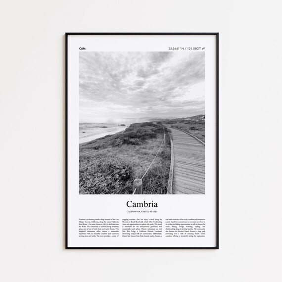 Cambria California Coast Boardwalk Black And White Photo Travel Poster