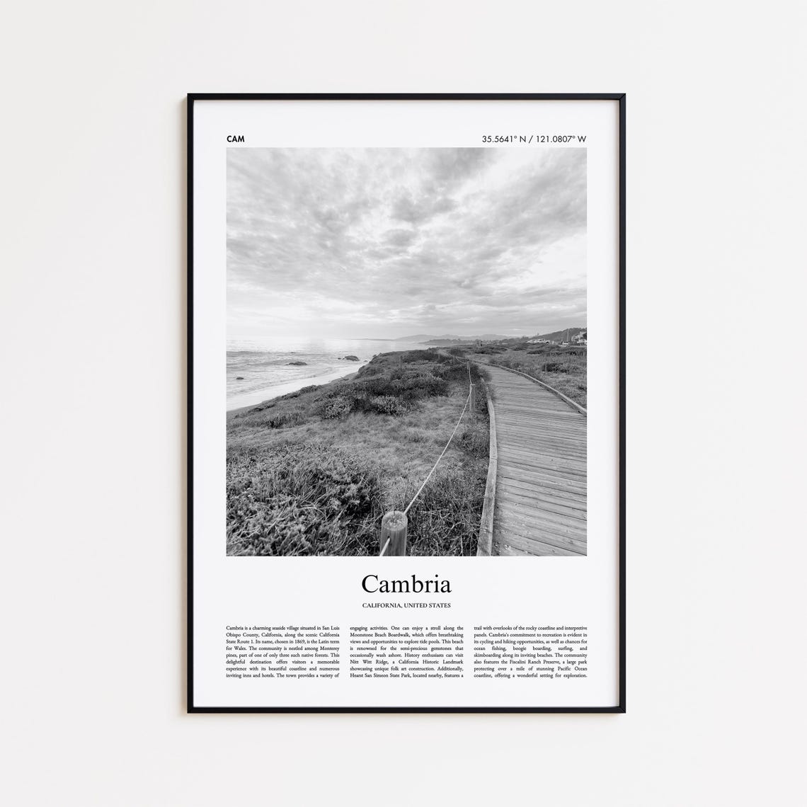 Cambria California Coast Boardwalk Black And White Photo Travel Poster