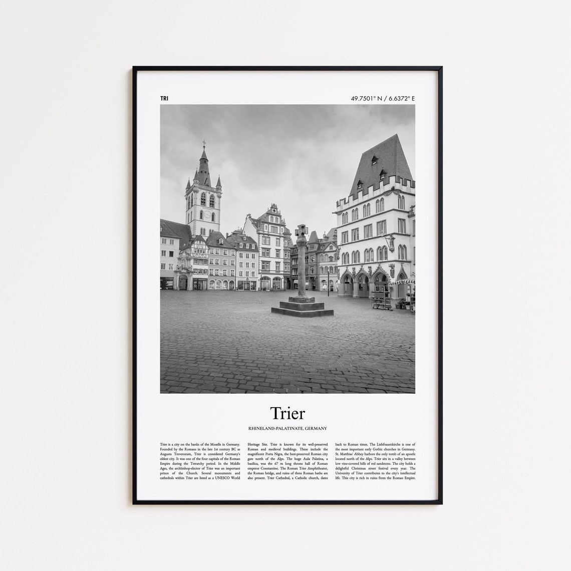 Trier Germany Old Town Square Black White Photo Travel Poster