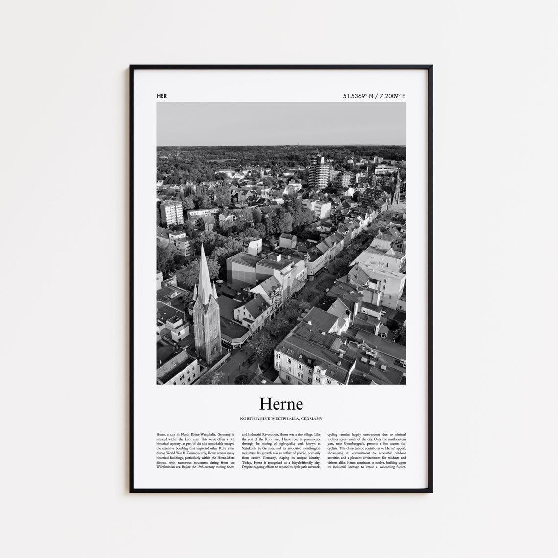 Herne Germany Black And White Aerial Cityscape Photo Art Poster