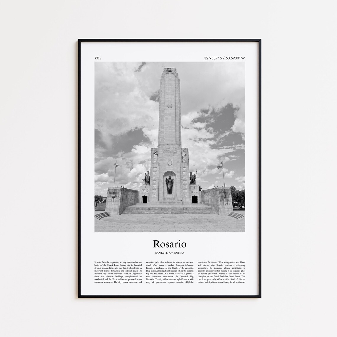 Rosario Argentina Black And White Flag Monument Photo Poster
