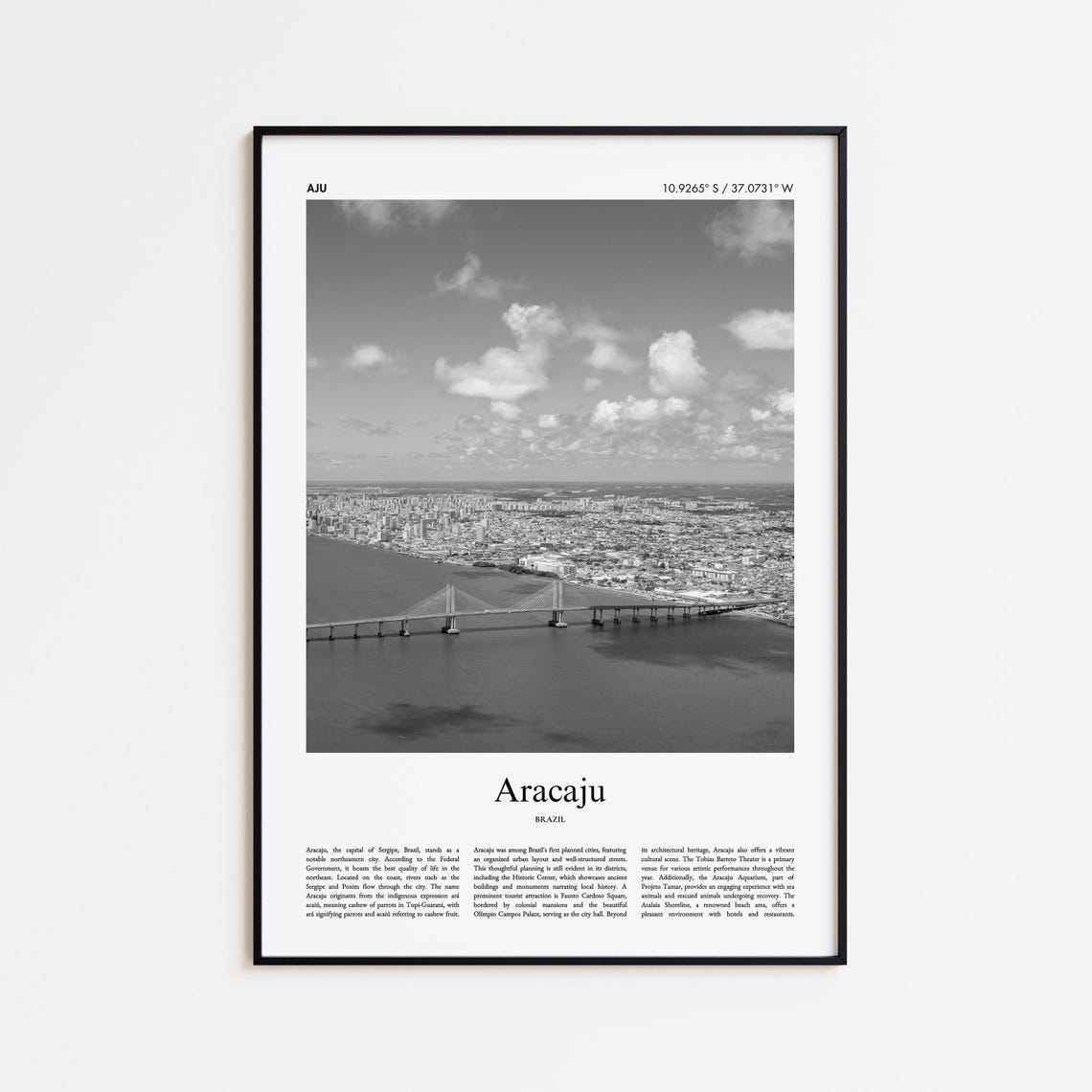 Aracaju Brazil Coastal Bridge Aerial Black White Photo Poster