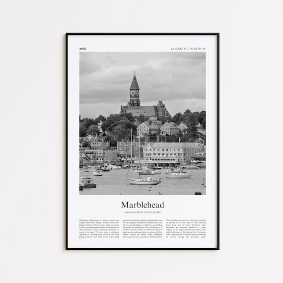 Marblehead Massachusetts Harbor Boats Black And White Travel Poster