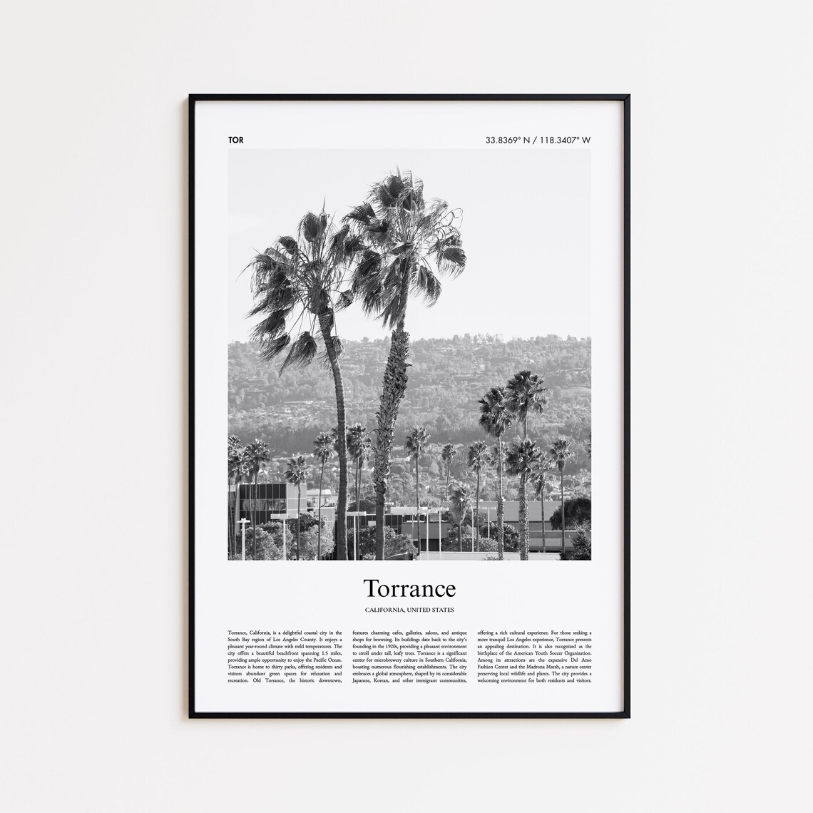 Torrance Black and White Travel Poster, USA