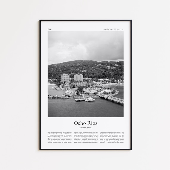 Ocho Rios Black and White Photo Poster with Harbor View of Jamaica