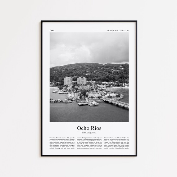 Ocho Rios Black And White Print Photo Poster Travel Gift Saint Ann Jamaica Wall Art Home Decor