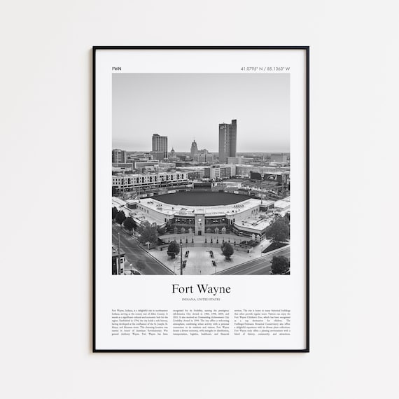 Fort Wayne Indiana Black And White Skyline Photo Travel Poster