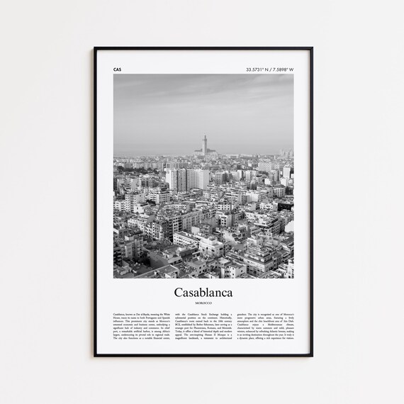 Casablanca Morocco Black And White Cityscape Travel Photo Poster