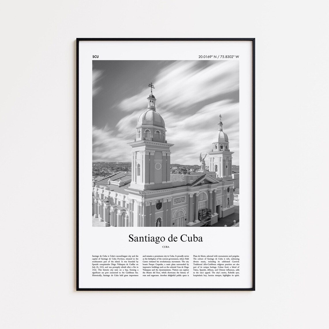 Santiago De Black And White Print Photo Poster Travel Gift Wall Art