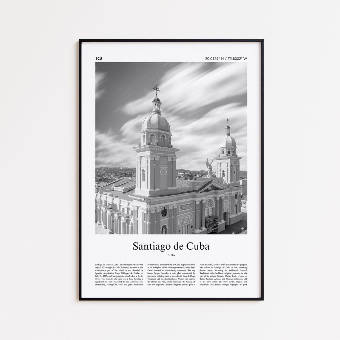 Santiago de Cuba Cathedral Black and White Photography Poster