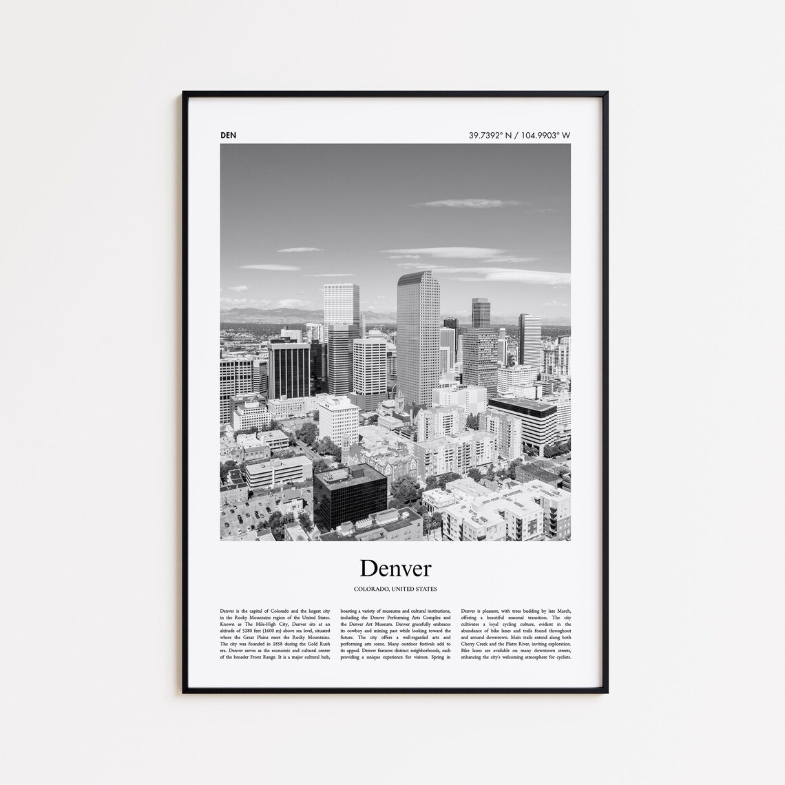 Denver Colorado Black And White Downtown Skyline Photo Poster