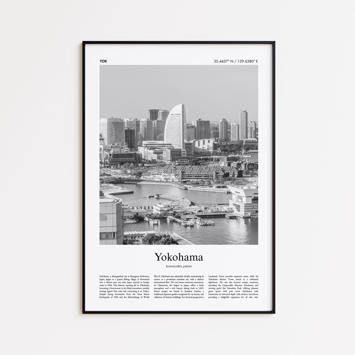 Yokohama Japan Black And White Skyline Travel Photography Poster